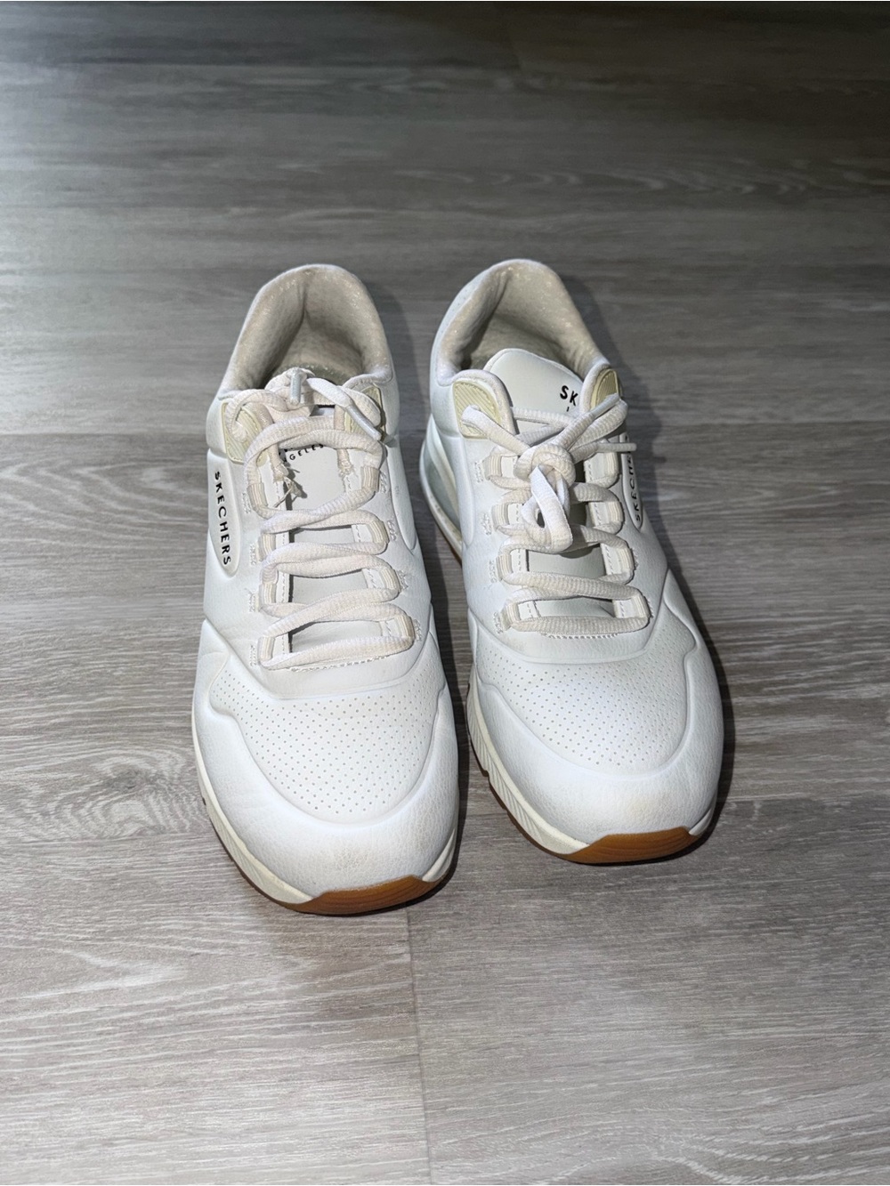 Skechers White Sneakers with Gum Toe Accents